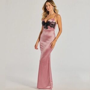 Pink Satin Dress Gown with Bow